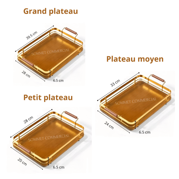 Série de 3 plateaux en bois avec un contour métallique – Image 2