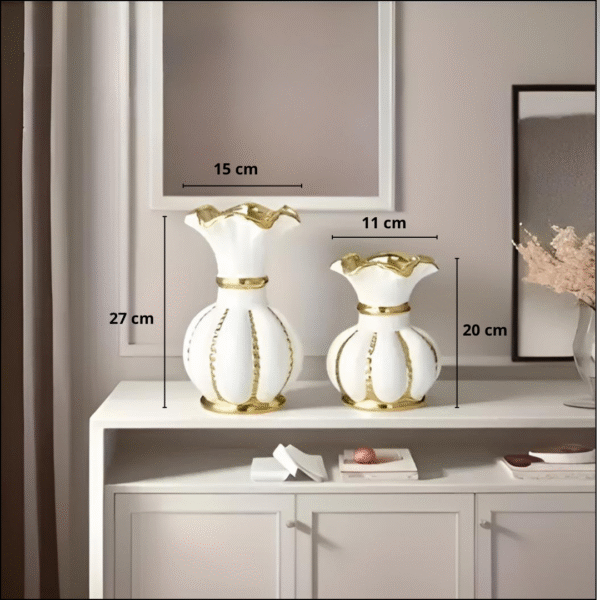 Set de 2 Vases de Luxe Blancs et Dorés – Forme Cylindrique Moderne avec Col Resserré – Image 3