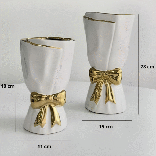 Set de 2 Vases de Luxe Blancs et Dorés avec Nœud – Décoration Chic – Image 5