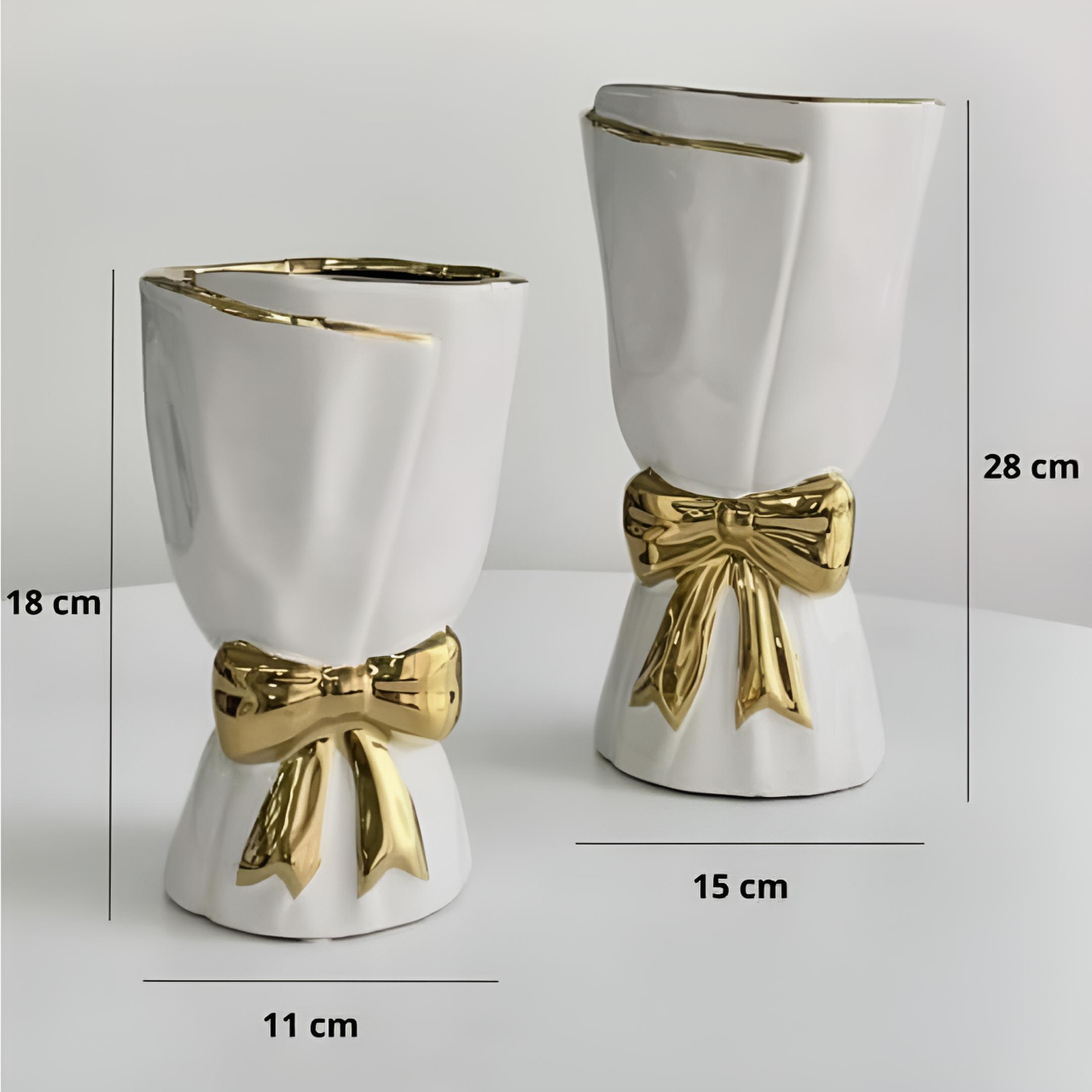 Set de 2 Vases de Luxe Blancs et Dorés avec Nœud – Décoration Chic – Image 5