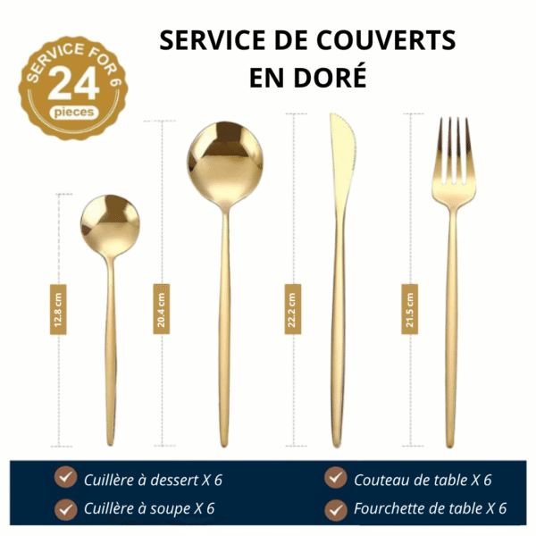 Service de Couverts 24 Pièces en Acier Inoxydable avec Coffret Cadeau - Doré – Image 6