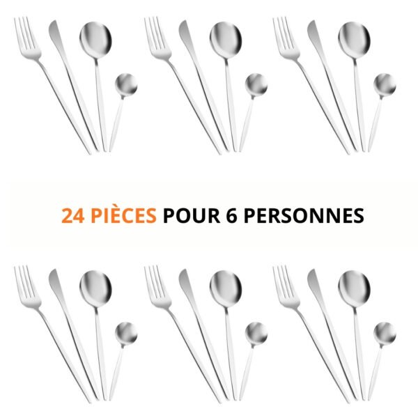 Service de Couverts 24 Pièces en Acier Inoxydable avec Coffret Cadeau - Argent – Image 7