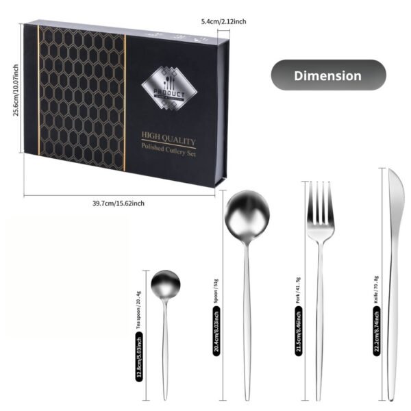 Service de Couverts 24 Pièces en Acier Inoxydable avec Coffret Cadeau - Argent – Image 6