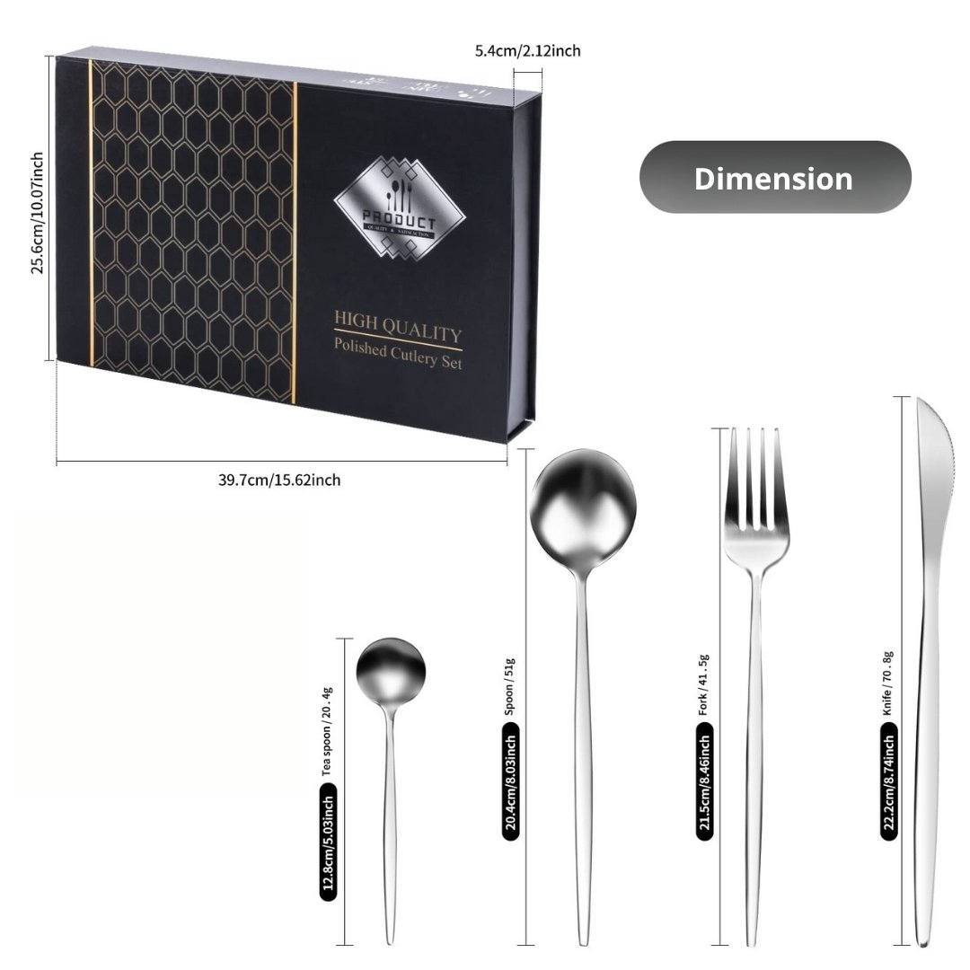Service de Couverts 24 Pièces en Acier Inoxydable avec Coffret Cadeau - Argent – Image 6