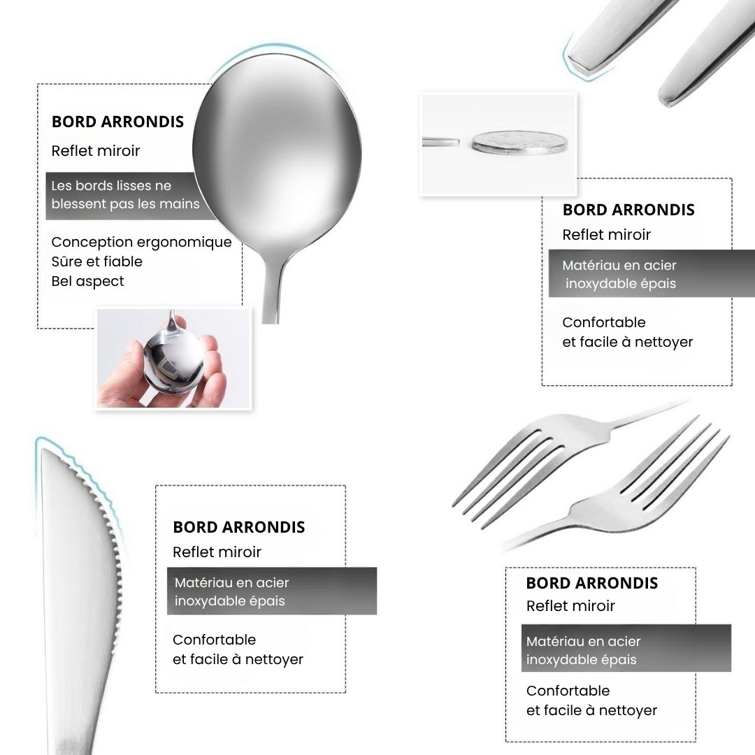 Service de Couverts 24 Pièces en Acier Inoxydable avec Coffret Cadeau - Argent – Image 5