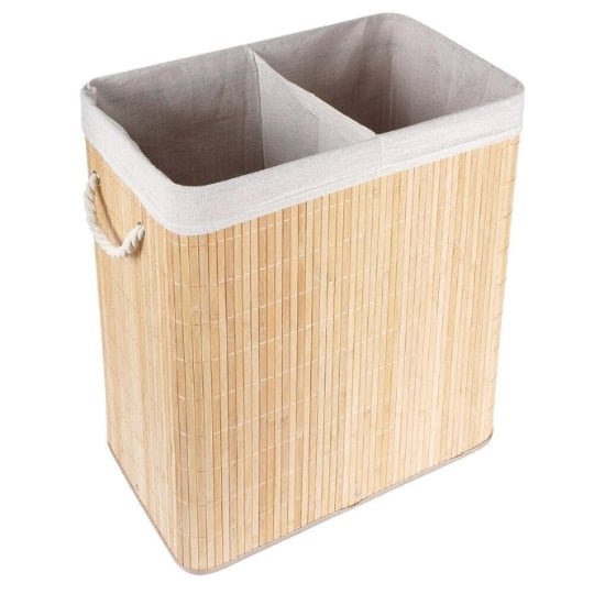 Panier à linge en bambou 90L avec 2 compartiments et couvercle – Pratique et écologique – Image 4