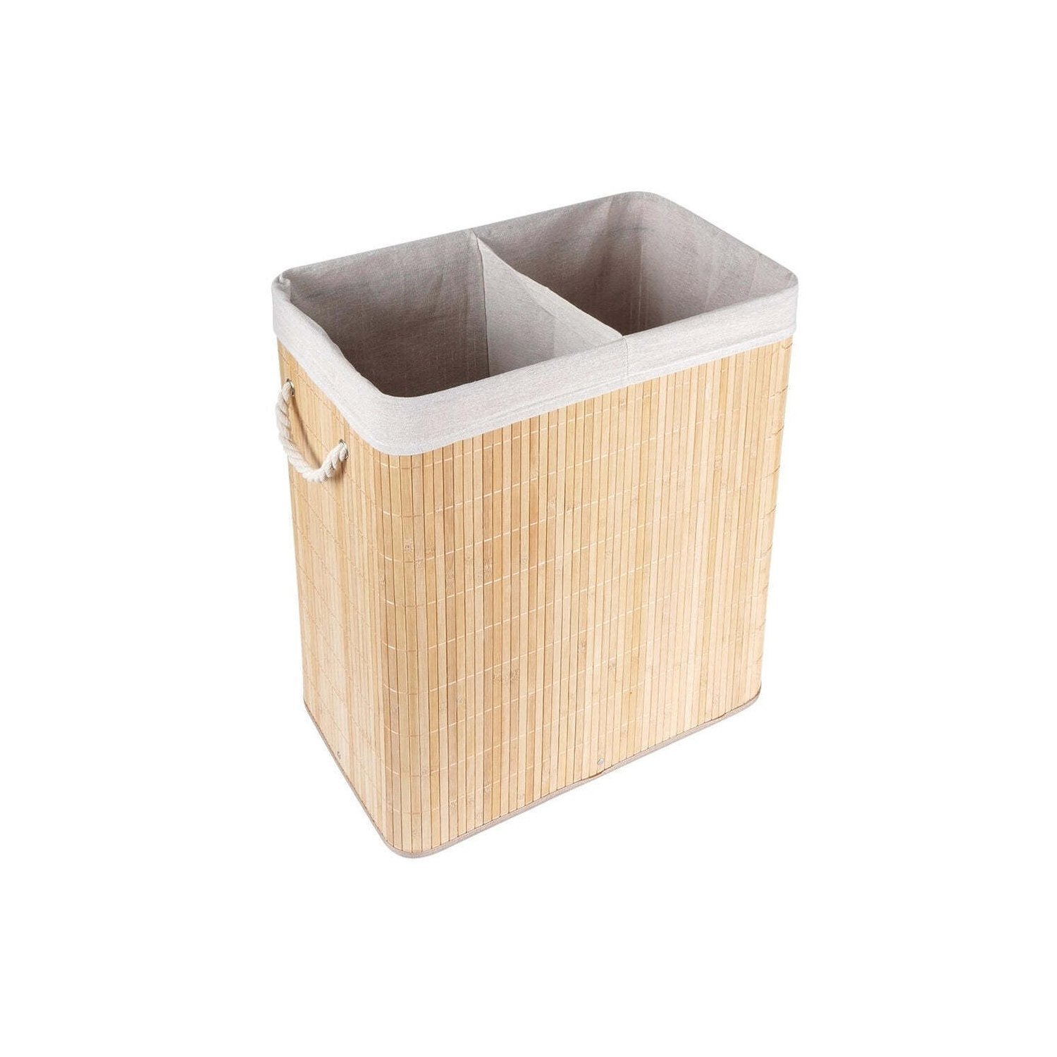 Panier à linge en bambou 90L avec 2 compartiments et couvercle – Pratique et écologique – Image 5