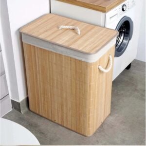 Panier à linge en bambou 90L avec 2 compartiments et couvercle – Pratique et écologique