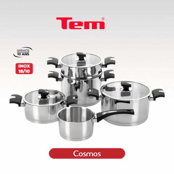 Batterie de Cuisine 8 Pièces en Inox 18/10 - Tem Cosmos