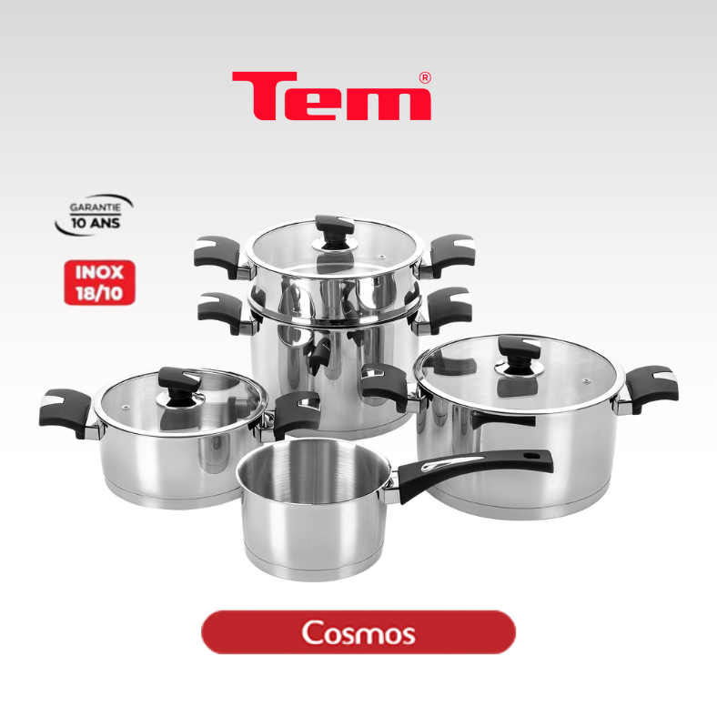 Batterie de Cuisine 8 Pièces en Inox 18/10 - Tem Cosmos