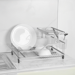Égouttoir Vaisselle 2 Niveaux en Alliage d’Aluminium – Grande Capacité avec Drainage Automatique et Accessoires Multifonctions 6 - Argent