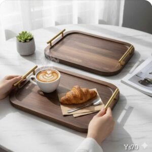 Set de 2 Plateaux en Bois avec Poignées Dorées