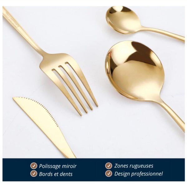 Service de Couverts 24 Pièces en Acier Inoxydable avec Coffret Cadeau - Doré – Image 2