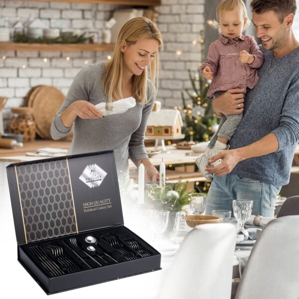 Service de Couverts 24 Pièces en Acier Inoxydable avec Coffret Cadeau - Argent – Image 2