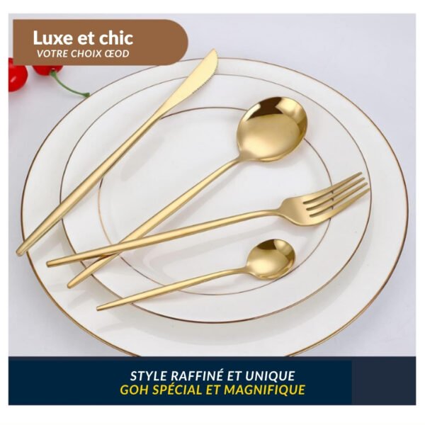 Service de Couverts 24 Pièces en Acier Inoxydable avec Coffret Cadeau - Doré – Image 3