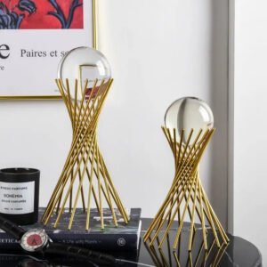 Set de 2 Élements Décoratifs en Verre & Métal Dorés