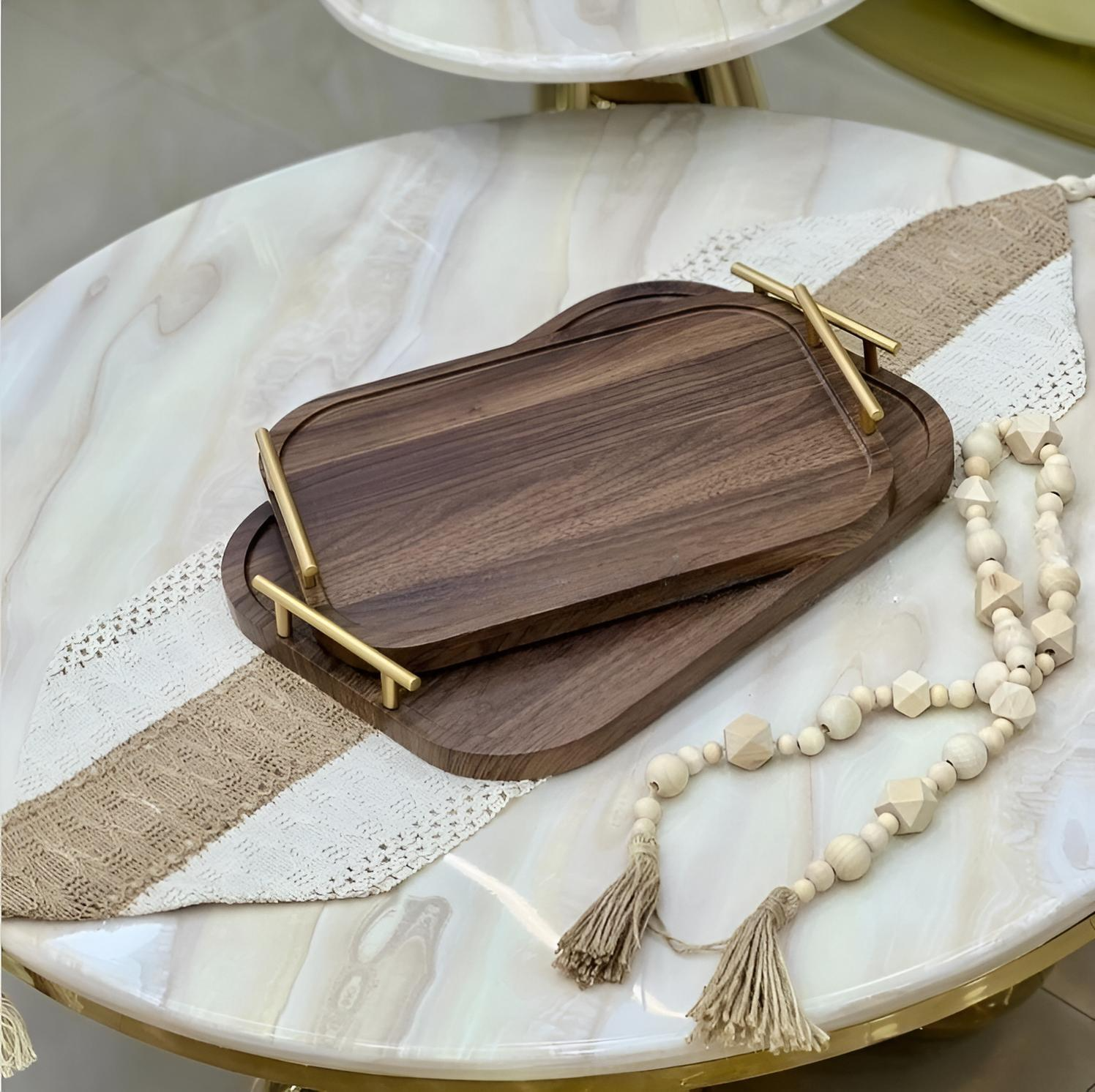 Set de 2 Plateaux en Bois avec Poignées Dorées – Image 3