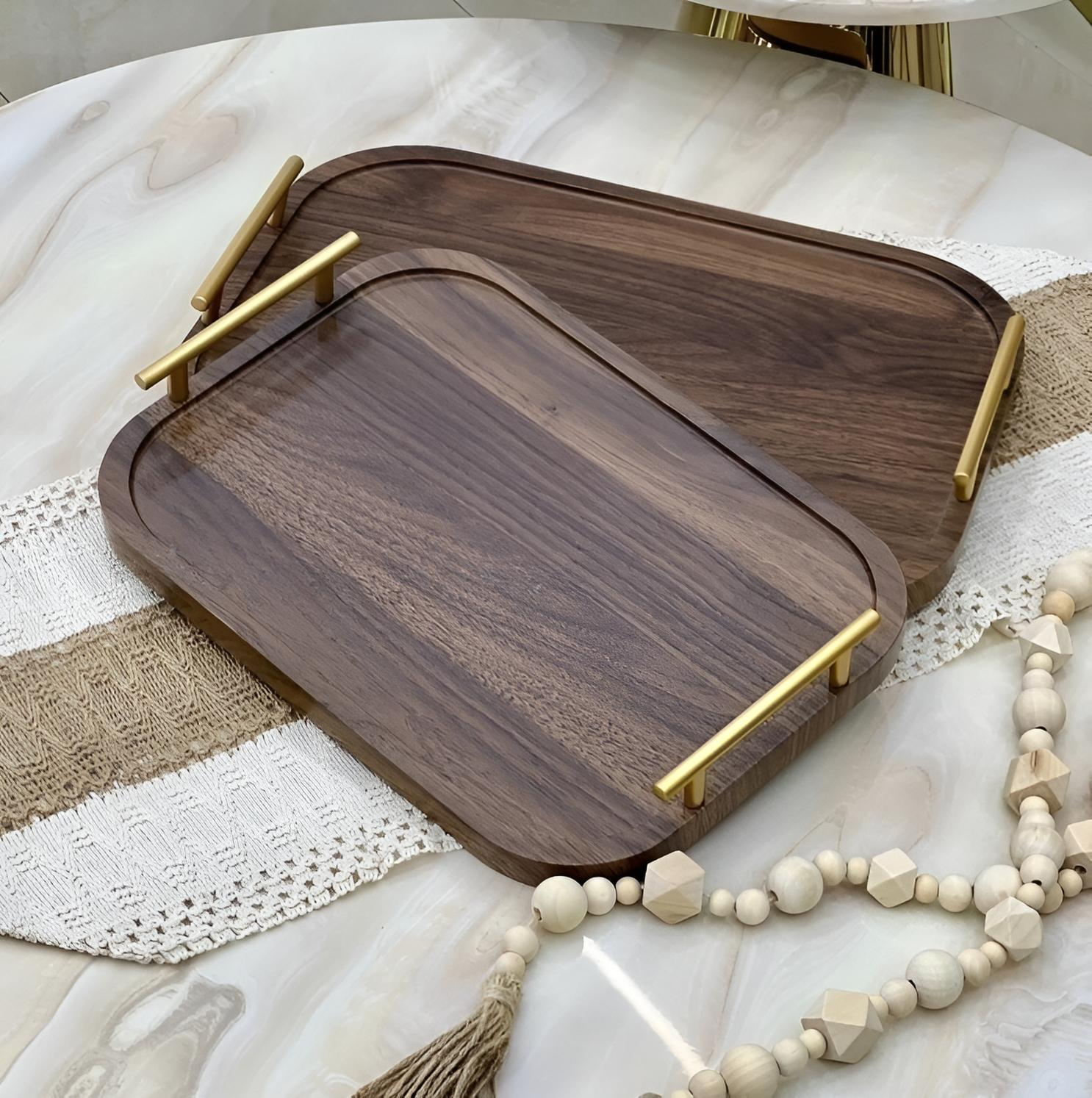 Set de 2 Plateaux en Bois avec Poignées Dorées – Image 2