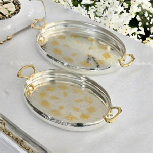 Série de 2 Plateaux en Inox 18/10 avec Poignées Dorées – Design Luxueux et Élégant
