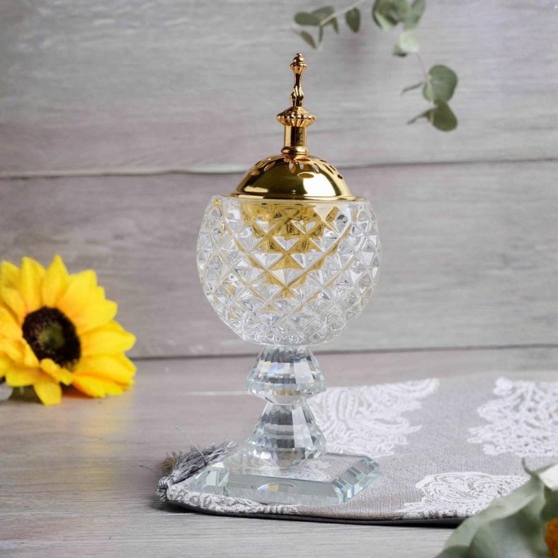 Encensoir en Verre avec Couvercle Doré