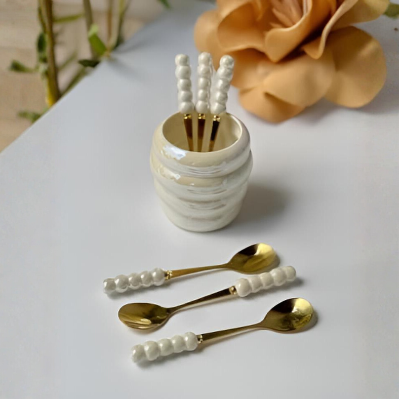 Set de 6 Cuillères “Pearl” Lepelclub avec Support en Céramique – Image 2