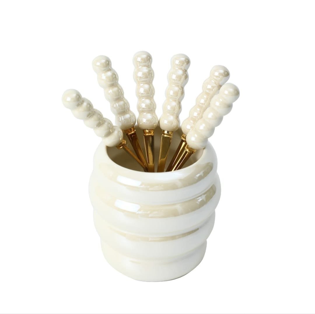 Set de 6 Cuillères “Pearl” Lepelclub avec Support en Céramique – Image 3