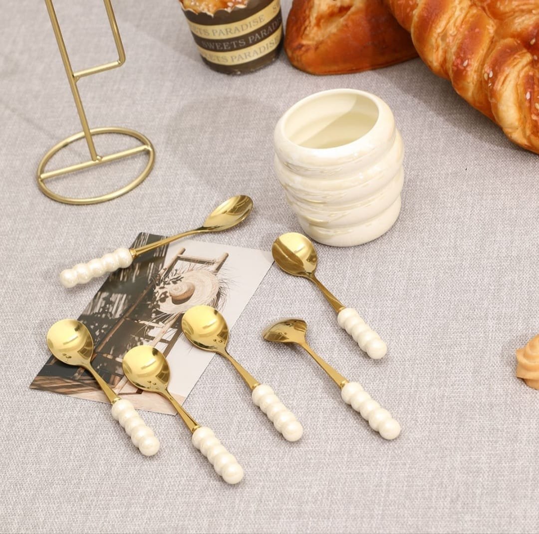 Set de 6 Cuillères “Pearl” Lepelclub avec Support en Céramique
