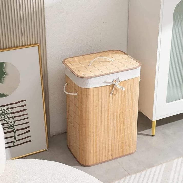 Panier à linge rectangulaire en bambou avec couvercle 39x29x56 cm – Écologique et pratique