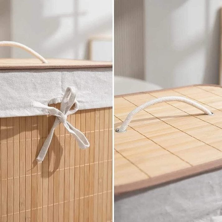 Panier à linge rectangulaire en bambou avec couvercle 39x29x56 cm – Écologique et pratique – Image 3
