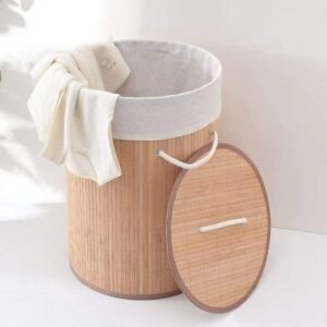 Panier à linge rond en bambou 35x50 cm – Naturel, pratique et écologique