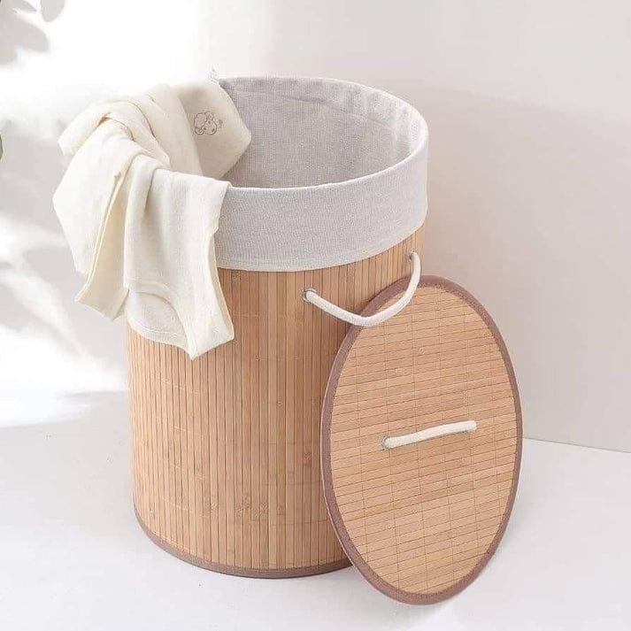 Panier à linge rond en bambou 35x50 cm – Naturel, pratique et écologique
