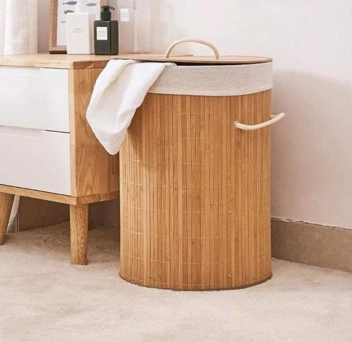 Panier à linge rond en bambou 35x50 cm – Naturel, pratique et écologique – Image 2