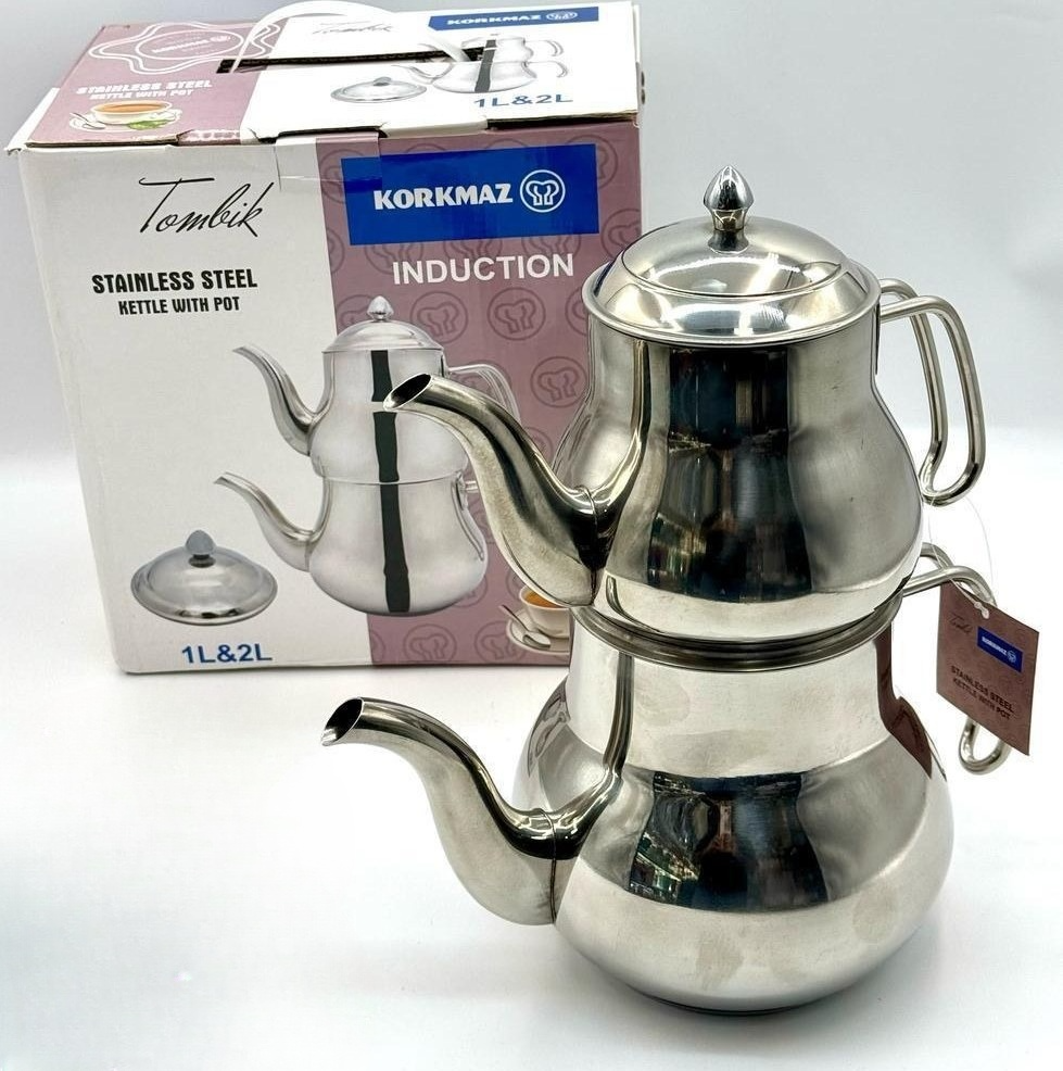 Set de 2 Théières en Acier Inoxydable Korkmaz – Compatible Induction