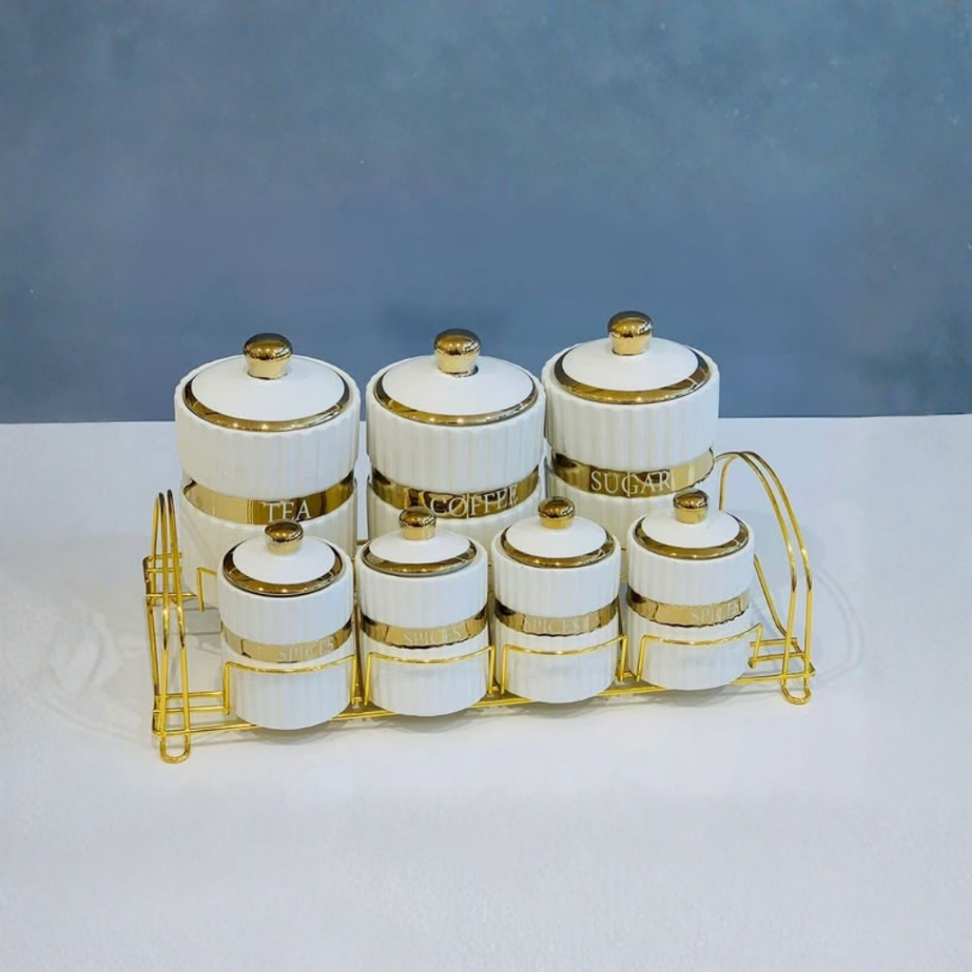 Set Porte-Épices 7 Pièces en Céramique avec Support – Image 2