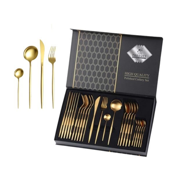 Service de Couverts 24 Pièces en Acier Inoxydable avec Coffret Cadeau - Doré