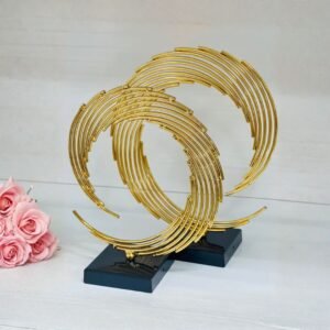 Ensemble de 2 Sculptures Décoratives en Métal Doré – Design Circulaire Moderne