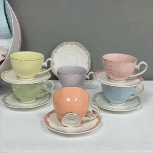 Service à Café au Lait en Porcelaine Multicolore 12 Pièces – Design Élégant Pastel avec Finition Dorée