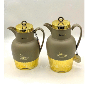 Set de 2 Thermos Isothermes à Pompe – 1L et 0.7L – Marron & Doré