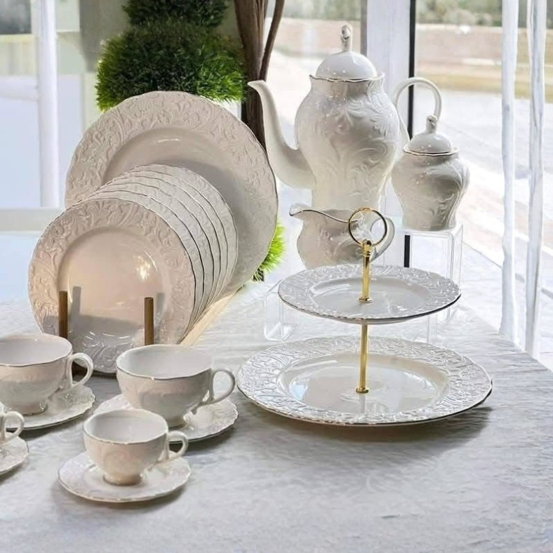 Pack Gâteau en Vraie Porcelaine 38 Pièces Design Afghan Modèle de Luxe