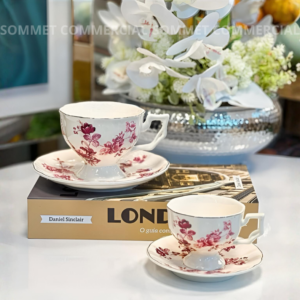 Coffret Service Café 12 Pièces en procelaine – Café au Lait & Café Turc Floral Rouge
