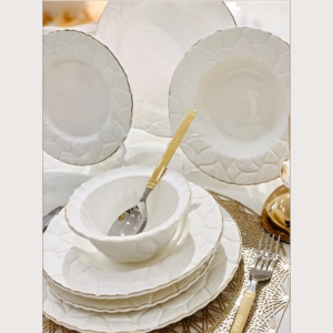 Service de Table 24 Pièces en Porcelaine – Design Pétale Élégant