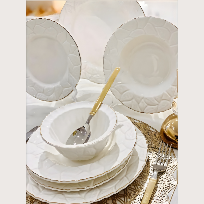 Service de Table 24 Pièces en Porcelaine – Design Pétale Élégant