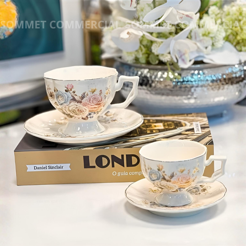 Coffret Service Café 12 Pièces en procelaine – Café au Lait & Café Turc Floral