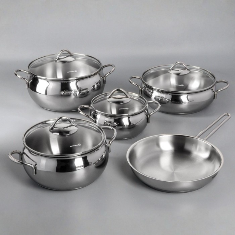 Batterie de Cuisine Korkmaz Tombik en Acier Inoxydable – 9 Pièces Compatible Induction