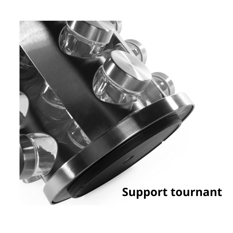Tourniquet à Épices Rotatif 360° avec 12 Pots en Verre – Support à Épices en Acier Inoxydable – Image 4