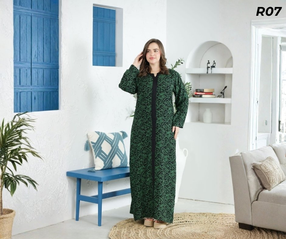 Robe Longue Fibrane Zébrures Vert Fluo Fond Noir – Galon Noir | R07