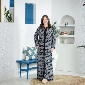 Robe Longue Fibrane Triangles Géométriques Gris et Noir – Galon Noir | R19