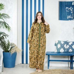 Robe Longue Fibrane Flammes Abstraites Kaki Or Vert Olive – Galon Olive | R22