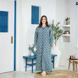 Robe Longue Fibrane Art Déco Arches Bleu Canard et Turquoise – Galon Denim | R24