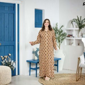 Robe Longue Fibrane Art Déco Arches Rétro Or Marron et Blanc – Galon Caramel | R25